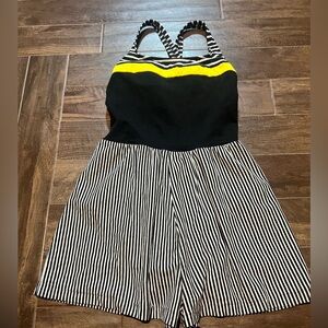 VTG Vintage Jantzen Romper Swimsuit 10 PIN up black white yellow